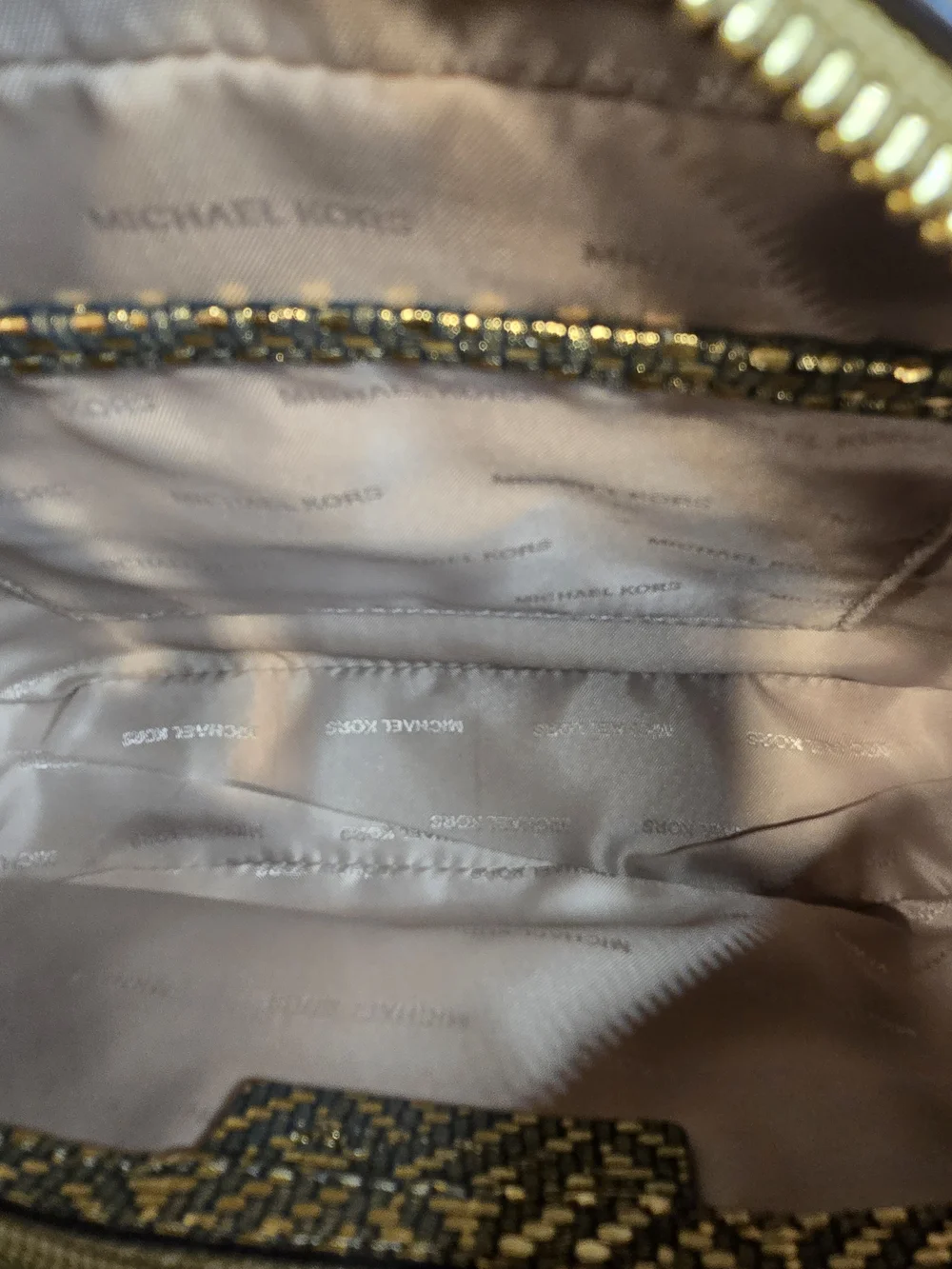 Michael Kors Ginny Camera Bag Metallic Gold Woven Crossbody
